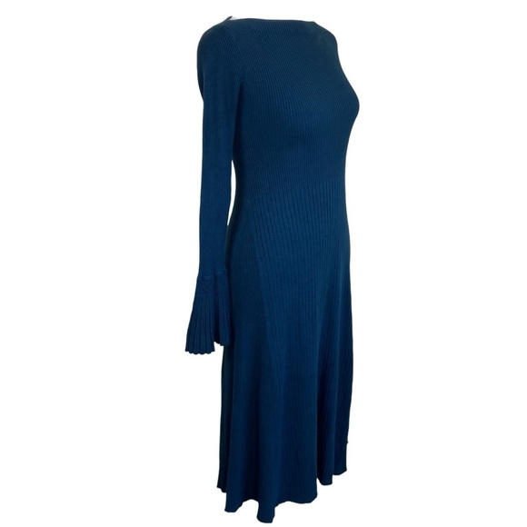 Oasis UK Ribbed Knit Flutter Sleeve Midi Dress A-line Teal Feminine Twee Fairy - Picture 6 of 15